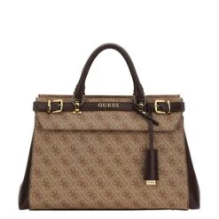 Guess Sestri Logo Luxury Satchel Latte Logo/brown