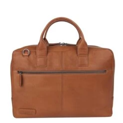 Plevier Flint Leren Dubbelvaks Laptoptas 15.6'' Cognac